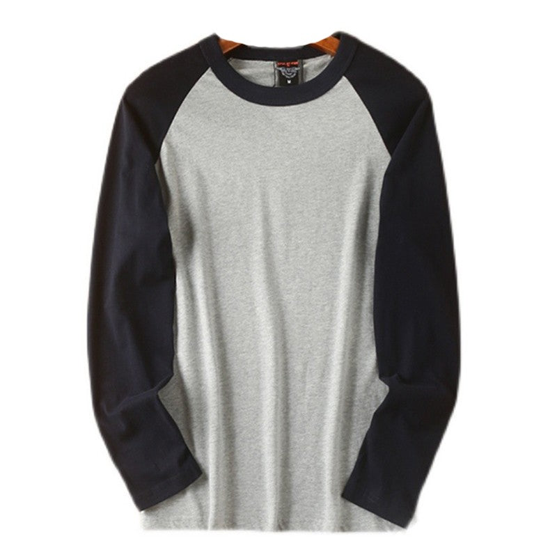 Summer New American Retro Raglan Long-sleeved O-neck Montage T-shirt Men's Fashion Simple 100%Cotton Washed Casual Sport Tops