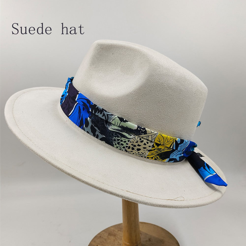 Chapéu Fedora Pintado à Mão Masculino e Feminino Chapéu Panamá Moda Primavera Outono com Pena Envolta Chapéu Fedora de Lã com Aba Grande