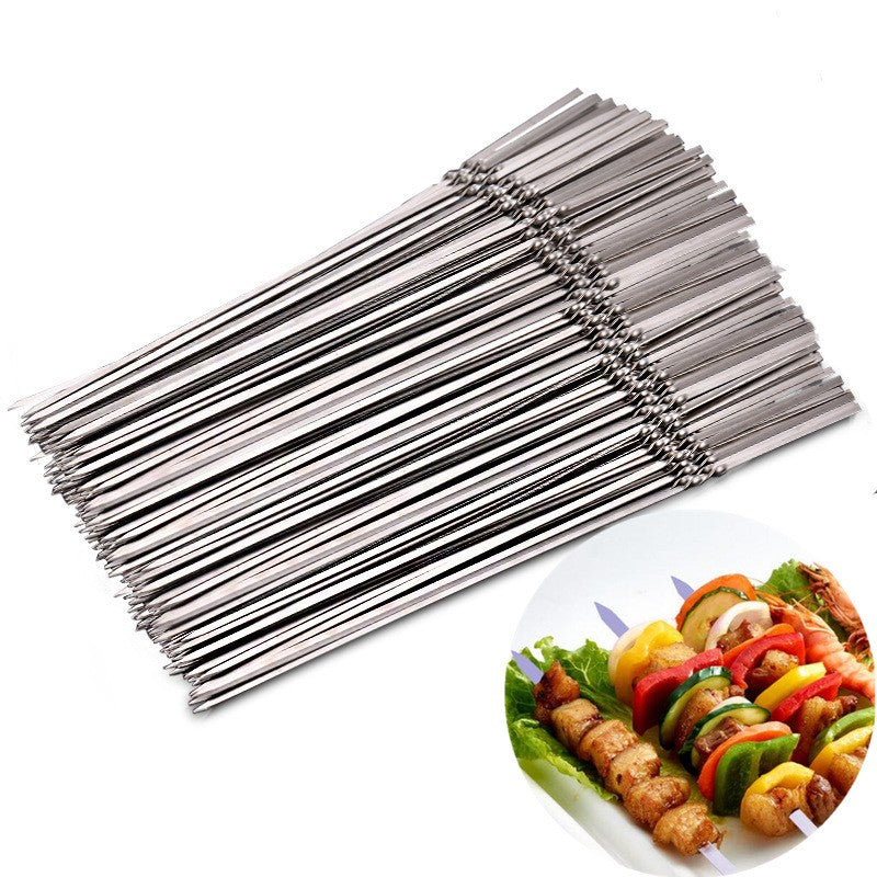 Skewers for Grilling Storage Tube Stainless Steel Barbecue Skewer BBQ Needle Sticks Metal Flat Forks for Kitchen Camping Gadgets