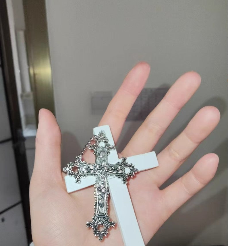 Gothic Big Zircon Cross Necklace Unisex Y2K Irregular Goth Large Cross Pendant Necklaces  for Men Women Couple Necklace Jewelry