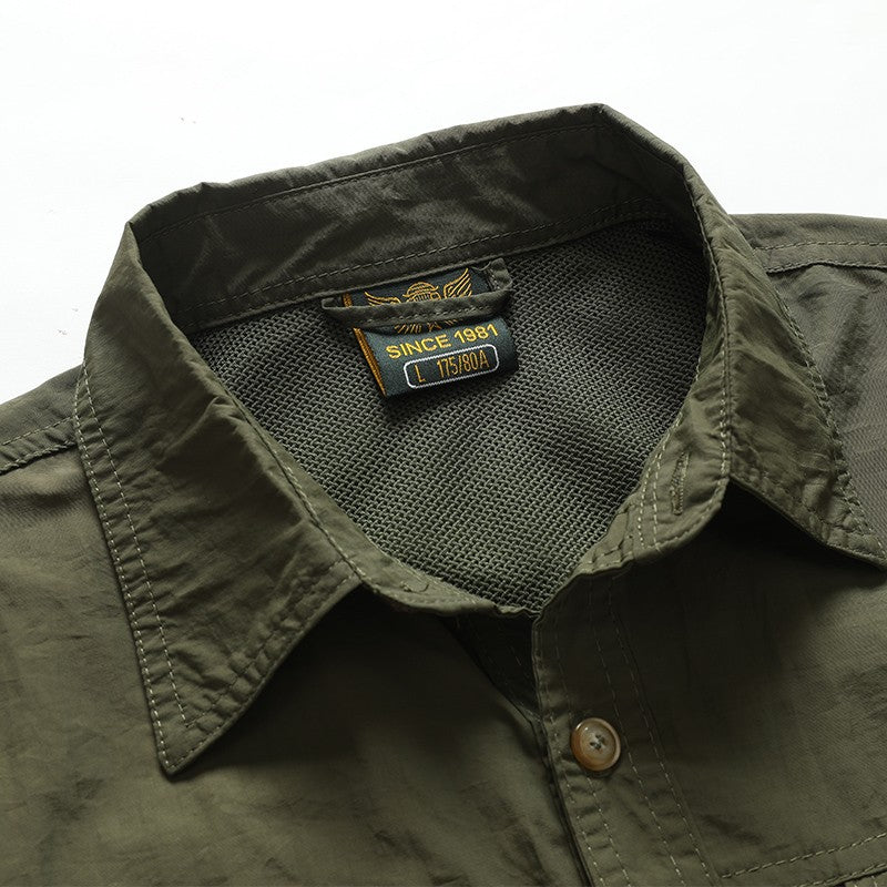 2024 New Summer Cargo Shirt for Men Long Sleeve 2-Pocket Shirts Outdoor Casual Colthing Solid Color Quick-dry Tops Overshirt