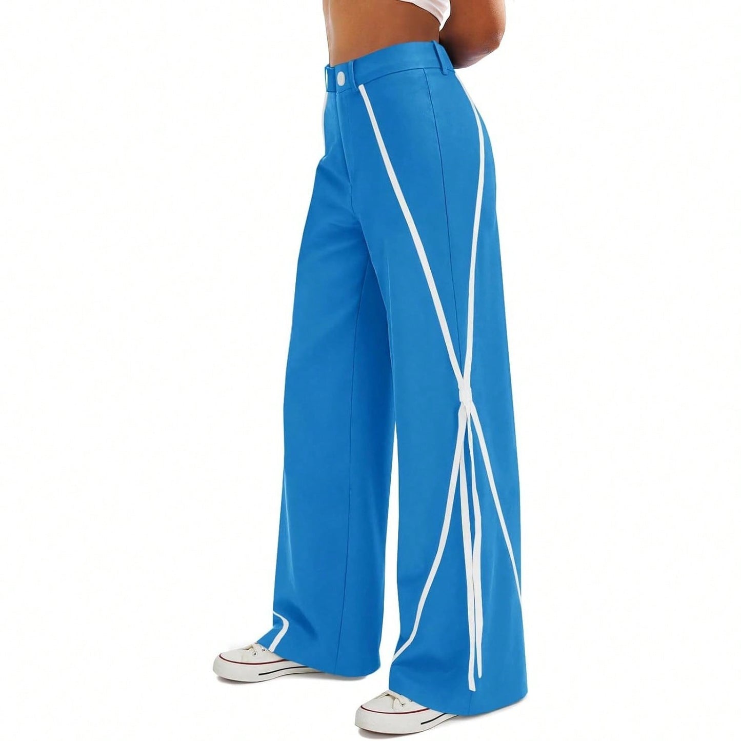 Fisoew Womens Casual Track Pants Straight Leg Trousers Splicing Line Wide Leg Pants Athletic Workout Sweatpants