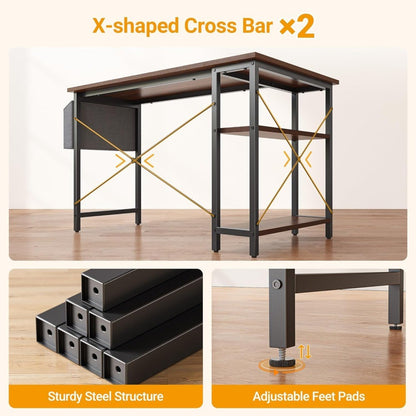 L-Shaped 40 Computer Desk with Reversible Storage Shelves for Home Office, Study, Writing, and Gaming