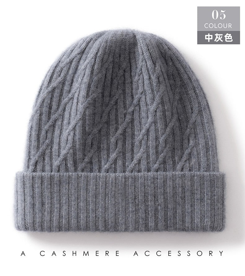 Autumn Winter 100% Cashmere Hat Double Layer Thickened Reversible Cold-Proof Unisex Knitted Wool Hat Versatile Ear Protection