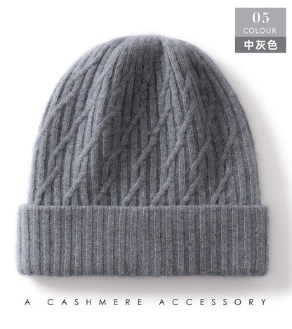 Autumn Winter 100% Cashmere Hat Double Layer Thickened Reversible Cold-Proof Unisex Knitted Wool Hat Versatile Ear Protection
