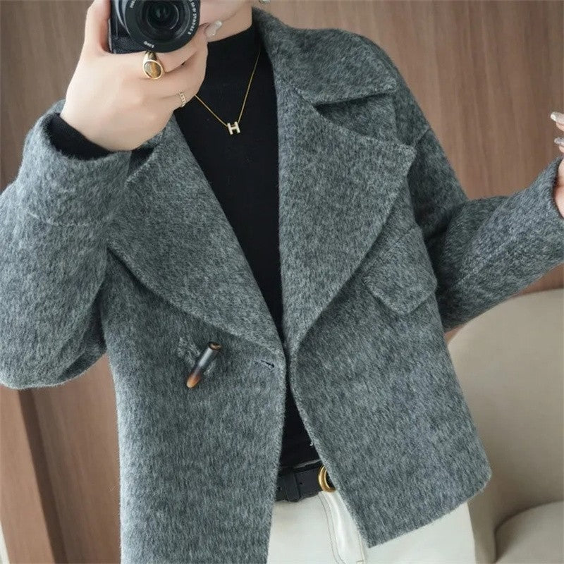 2024 Autumn Winter Double Sided Women Woolen Coat New Fashion Solid Short Outerwear Loose Double Breasted Wool Jacket Female Top
