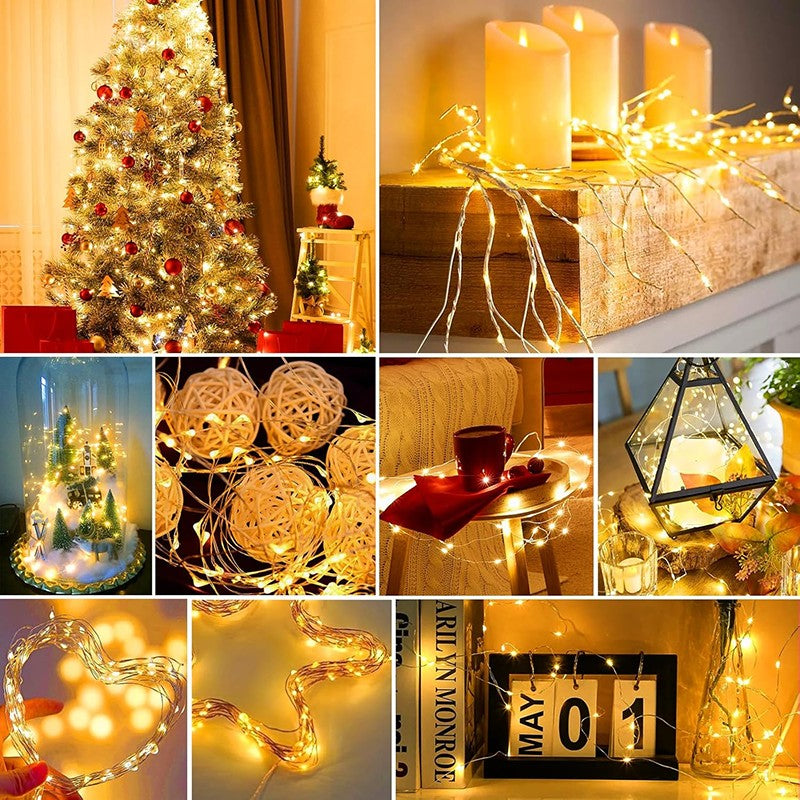 10pcs LED Fairy Light Battery Powered String Lights Waterproof Silver Wire Moon Light For DIY Wedding Party Bedroom Cake Decoar