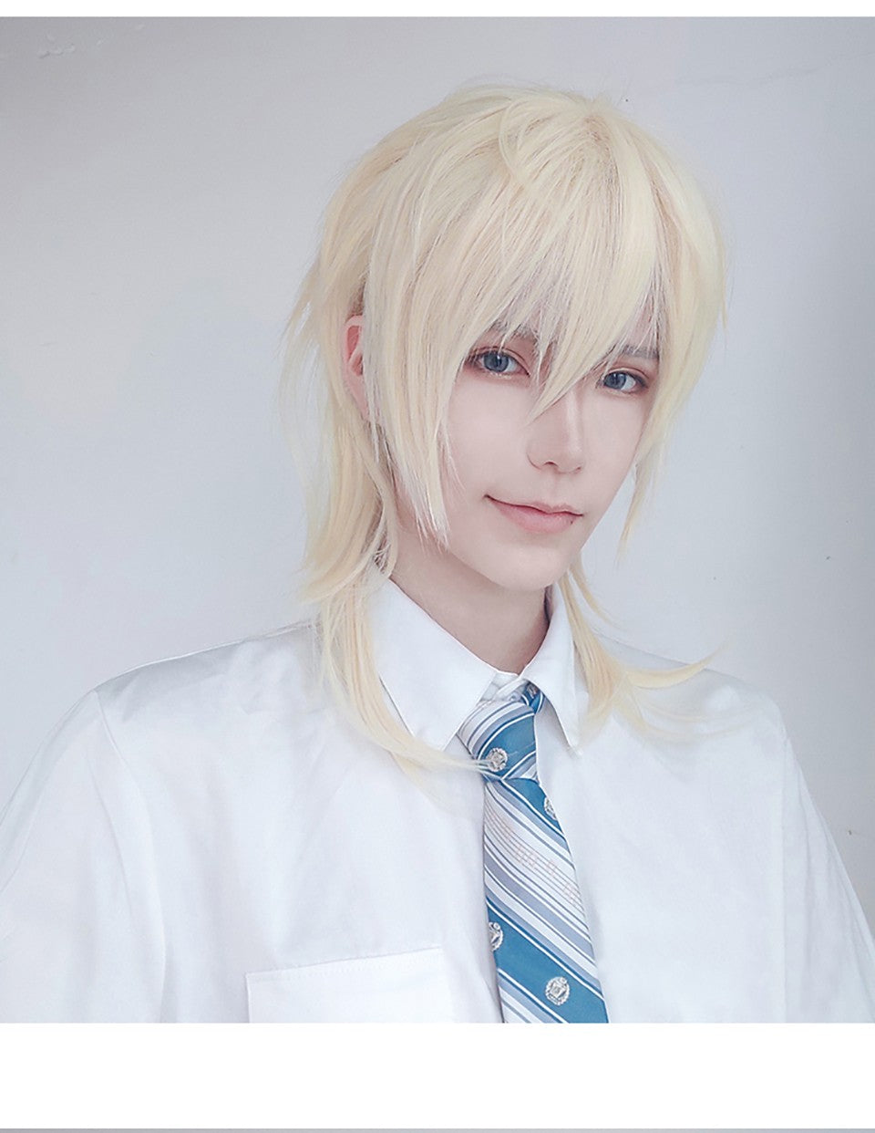 Peruca MEIFAN Sintética Curta para Cosplay Lolita Anime Masculina Cabelo Liso Masculino Fibra de Alta Temperatura Rosa Azul Louro Ombré Preto Peruca