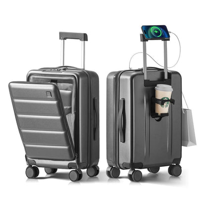 BAGAGEM DE MÃO 55x35x23cm Aprovada por Companhias Aéreas Bolso Frontal Rígida Mala de Viagem Inquebrável com Porta-Copos, Porta de Carregamento, Sid
