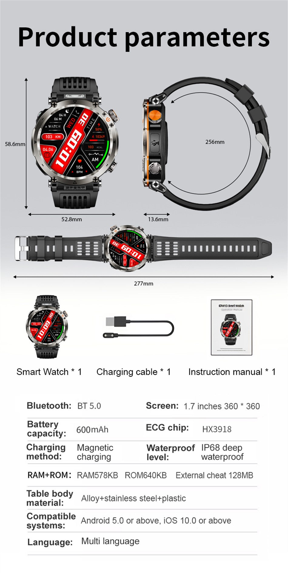 2025 Novo Relógio de Luxo Moderno 5ATM HT30 GPS Bússola Smartwatch Esportivo Masculino Externo AMOLED 366*366 NFC Frequência Cardíaca IP68 Smartwatch
