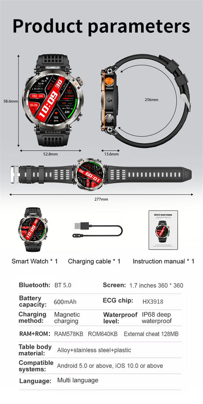 2025 Novo Relógio de Luxo Moderno 5ATM HT30 GPS Bússola Smartwatch Esportivo Masculino Externo AMOLED 366*366 NFC Frequência Cardíaca IP68 Smartwatch