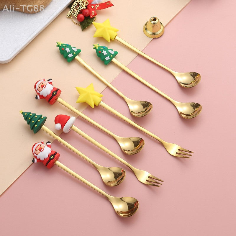 Stainless Steel Christmas Fork And Spoon Set with Gift Box for Coffee Tea Dessert Tableware
