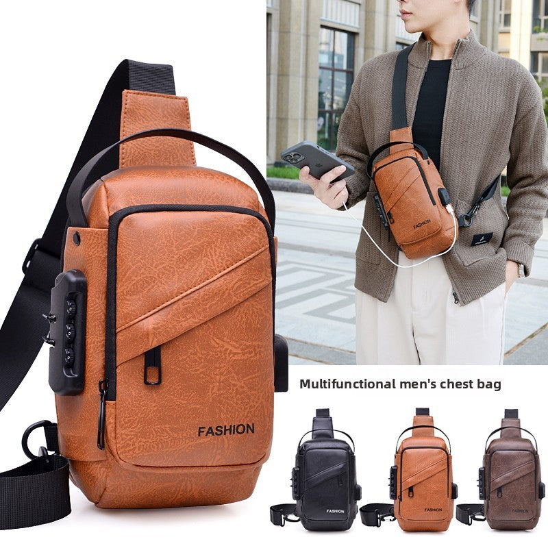 Men's Anti-Theft Crossbody Bag USB Charging Port Travel Chest Bag Waterproof Shoulder Messenger Bag for Outdoor Sports