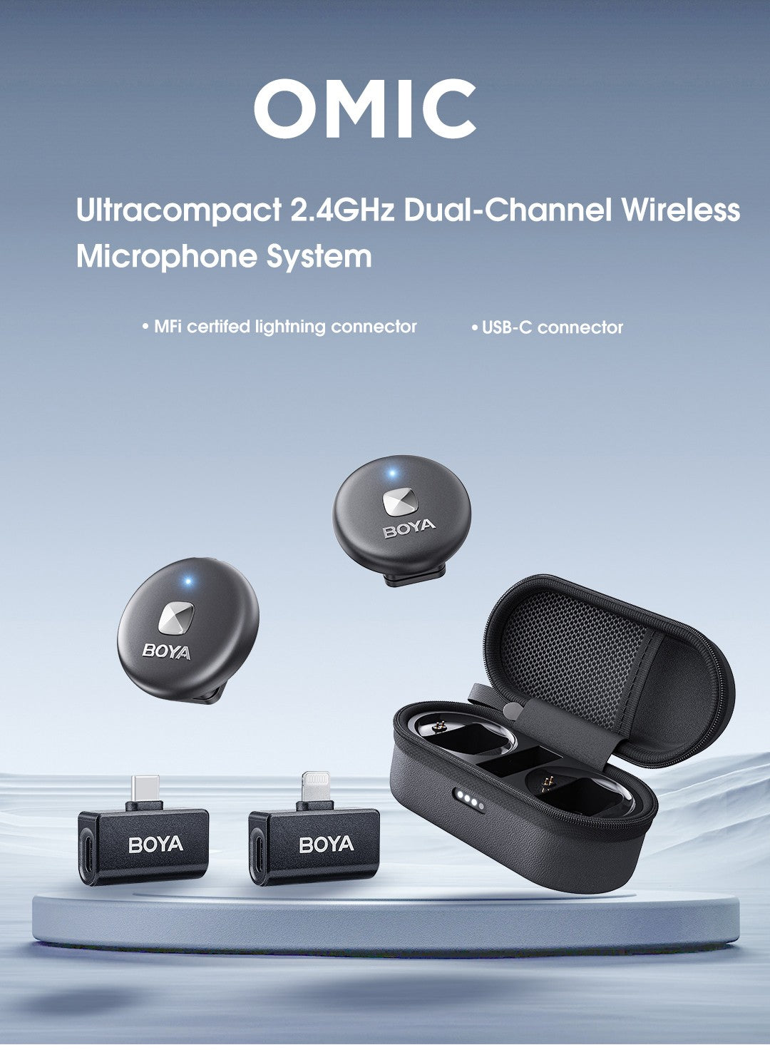 Microfone de lapela sem fio BOYA Omic Condensador para iPhone iPad Android Smartphone Vídeo Transmissão ao vivo Vlog