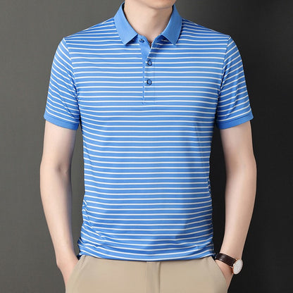 2024 Men's New Striped Cotton Business Casual Short Sleeved POLO Shirt Fashion Short Sleeved Comfortable and Breathable Top