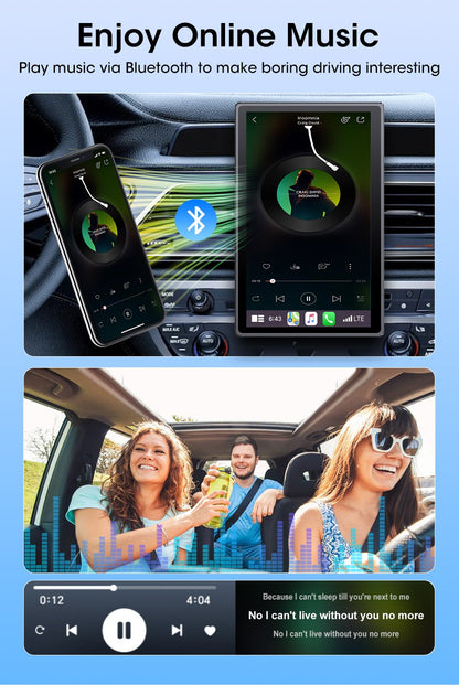 Suporte de 7/8/9'' Orientação e Espelho Retrovisor de Carro com Rádio CarPlay Sem Fio Android Auto Multimídia de Vídeo Tela Universal