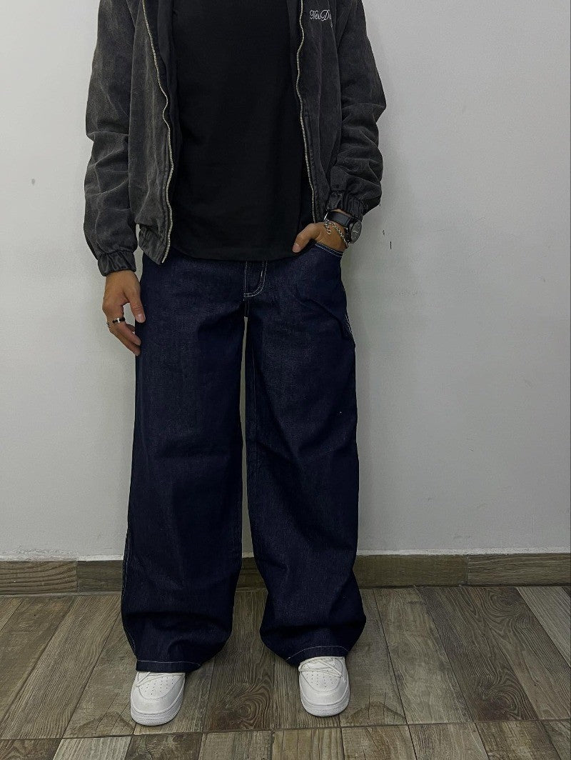 Retro Gothic Street Clothing Fashion Hip Hop American Loose Straight Wide Legs Women Line Harajuku Oversized Washed Jeans Men