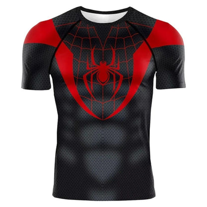 2025 summer new men's compression T-shirt Spider role play short sleeve T-shirt elastic superhero top fitness activewear