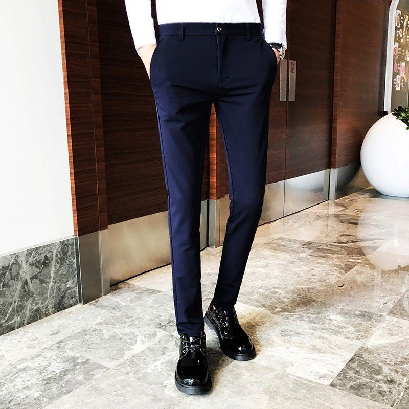 Fluid Tressed Man Suits Pants Black Office Slim Fit Trousers for Men Work Draped Clothes Offer Chinese Homme Spring Thin Casual