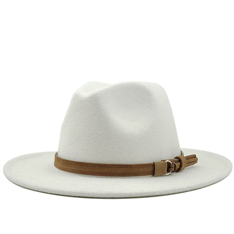 New Women Men Wool Fedora Hat With Leather Ribbon Gentleman Elegant Lady Winter Autumn Wide Brim Jazz Church Panama Sombrero Cap