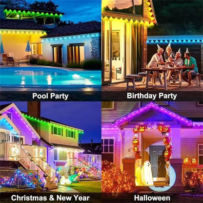 ? RGBIC Permanent Outdoor Lights PRO IP67 Waterproof LED Eave Lights Bluetooth APP Remote Control Music Sync DIY Scene Outdoor House Roof Christmas Decor String Lights