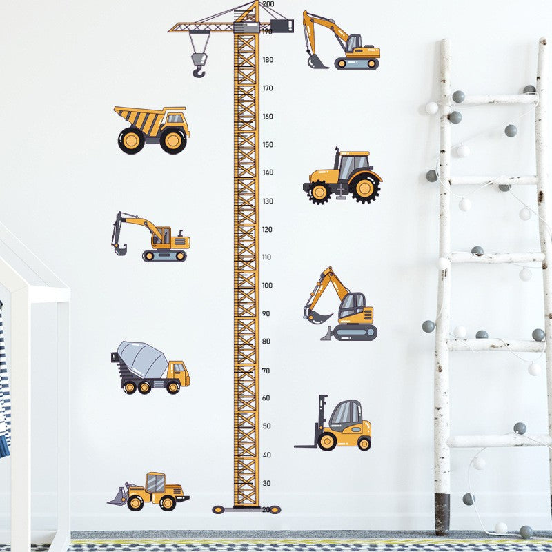 Height Stickers Construction Vehicle Tower Crane for Kids Room Kindergarten Baby Measuring Height Ruler Wall Stickers Boys Gift