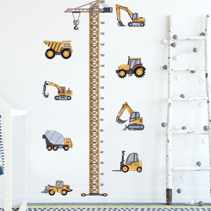 Height Stickers Construction Vehicle Tower Crane for Kids Room Kindergarten Baby Measuring Height Ruler Wall Stickers Boys Gift