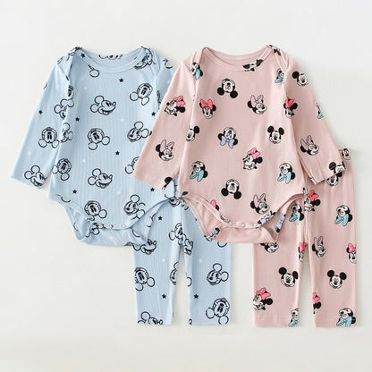 2Pcs Baby Mickey Minnie Clothes Suits Spring Autumn Cotton Long Sleeved Romper + Pant Newborn Boy Girl Clothing
