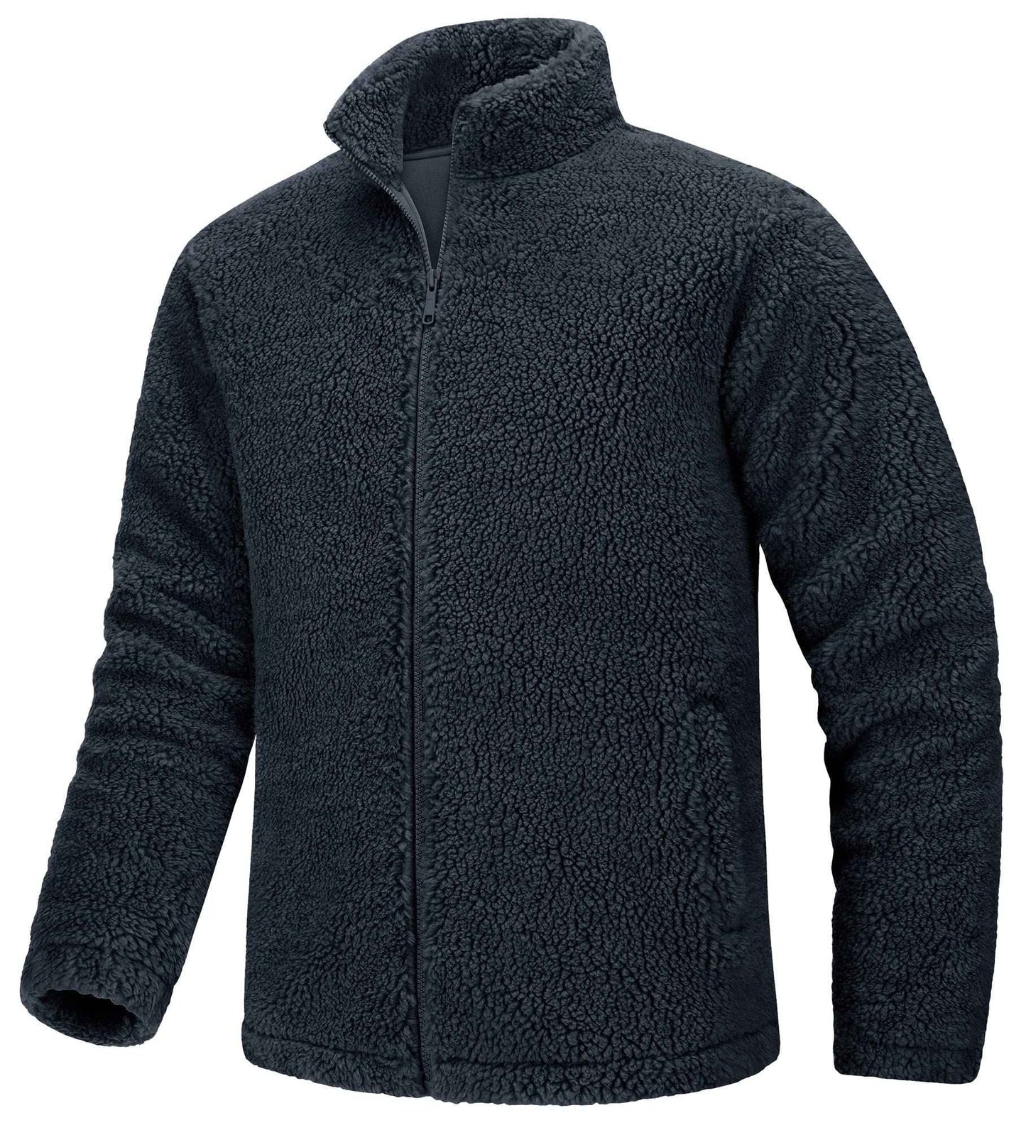 TACVASEN Winter Full Zip Up Warm Fleece Jackets Mens Fuzzy Sherpa Jacket Thicken Thermal Outdoor Fluffy Coat Zip Pocket Outwear
