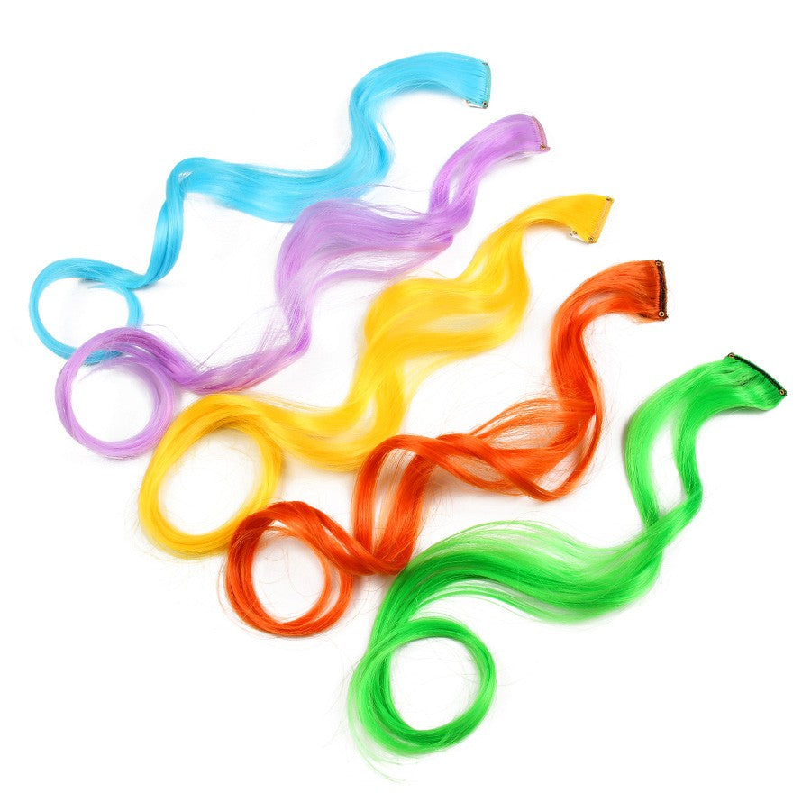 Cabelo Sintético Arco-Íris Ondulado, Extensões de Cabelo Longas, Extensões de Cabelo com um Único Clipe, Perucas Coloridas de Fibra Sintética, Cabelo Falso 20";;VERDADEIRO;;"Q33,20inches