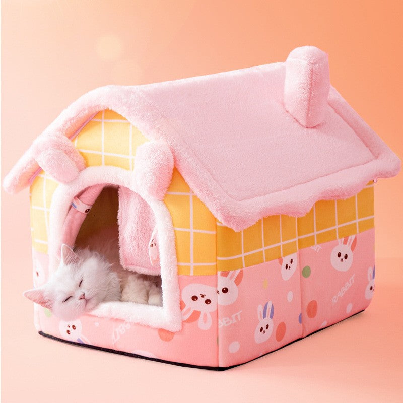 Casinha de Cachorro Grande Interna Macia Confortável, Cama para Filhotes Removível, Toca para Cães Pequenos, Tapete Quente de Inverno para Dormir, Portátil