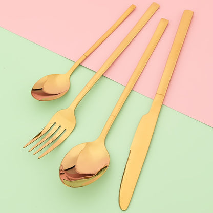 Conjunto de Talheres Ocidentais Dourados de 4 Peças em Aço Inoxidável Garfo Faca Colher de Café Conjunto de Louça Talheres de Cozinha Preteto Prateado