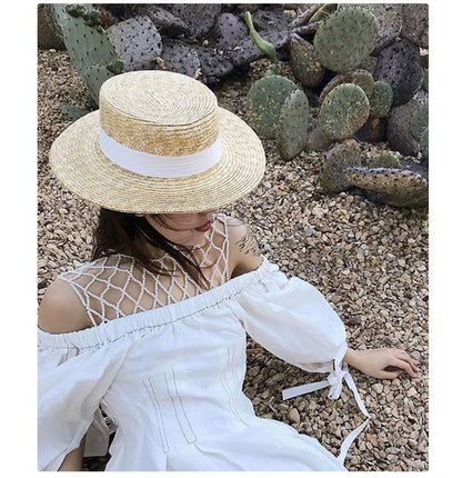 Chapéu de sol feminino de verão com aba larga, Fedora, palha de trigo natural, chapéu de praia, chapéu de sol feminino de ráfia, Panamá Jazz
