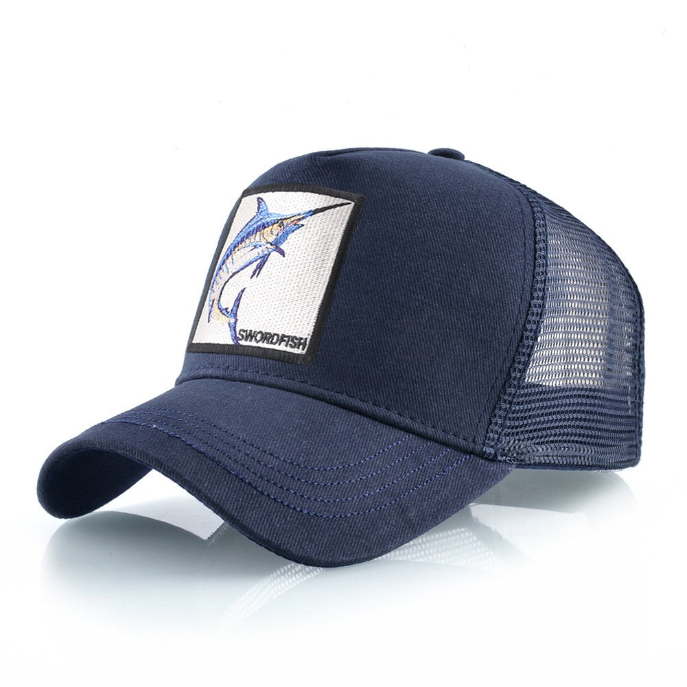 Breathable Mesh Baseball Caps Men Women Outdoor Causal Beach Visor Hats Fashion Snapback Trucker Cap With Swordfish Patch Bones