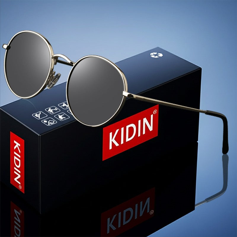 Óculos de Sol Femininos Modernos com Armação Redonda de Metal Polarizados de Grife da Moda UV400