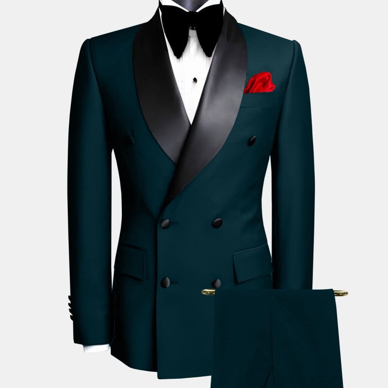 Men Suit Black 2 Pieces Double Button With Black Lapel For Wedding Groom Business Birthday Banquet Work Suit Jacket And Pants