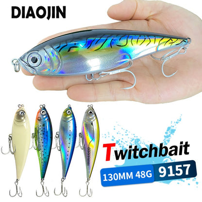 Iscas de Pesca Lápis 130mm 48g para Pesca em Água Salgada, Truta, Pesca Artificial, Twitchbait Rígido, Wobblers Flutuantes 3D para Pesca com Twitch