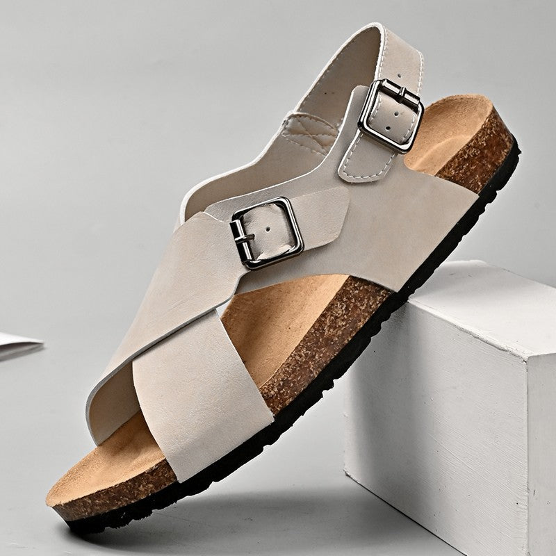 Sandals men's tide summer new style leather toe cap outdoor leisure sports hollow sandals beach shoes Handmade mesh men shoes