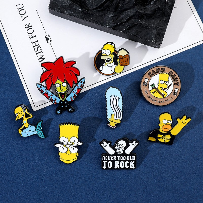 8 Peças The Simpsons Esmalte Pin Desenho Animado Bart Simpson Homer Jay Simpson Broche de Metal Jaqueta Jeans Lapela Joias Brinquedo