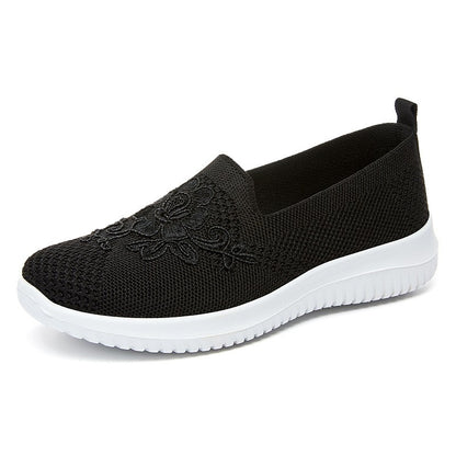 Women's Fashion Vulcanised Trainers 2025 Round Toe Breathable Flower Mesh Casual Flat Slip-On Women's Casual Vulcanised Shoes
