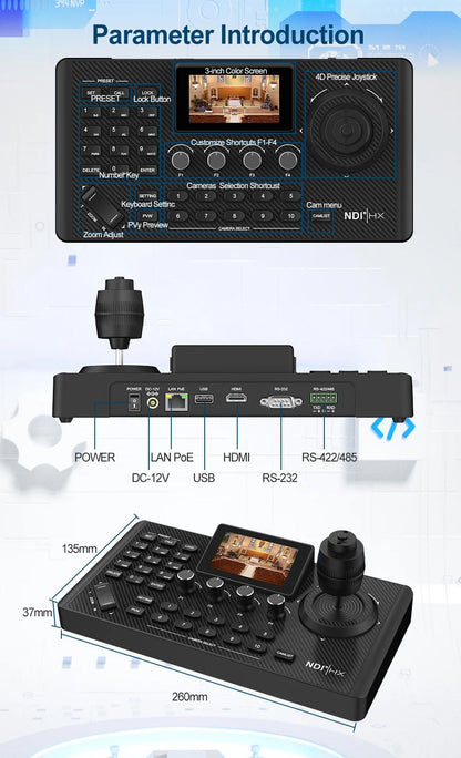 4K NDI  PTZ Camera 1-10pcs 20X Zoom Video Conference Camera for Church Business Meeting Optional 1 controller keyboard kit