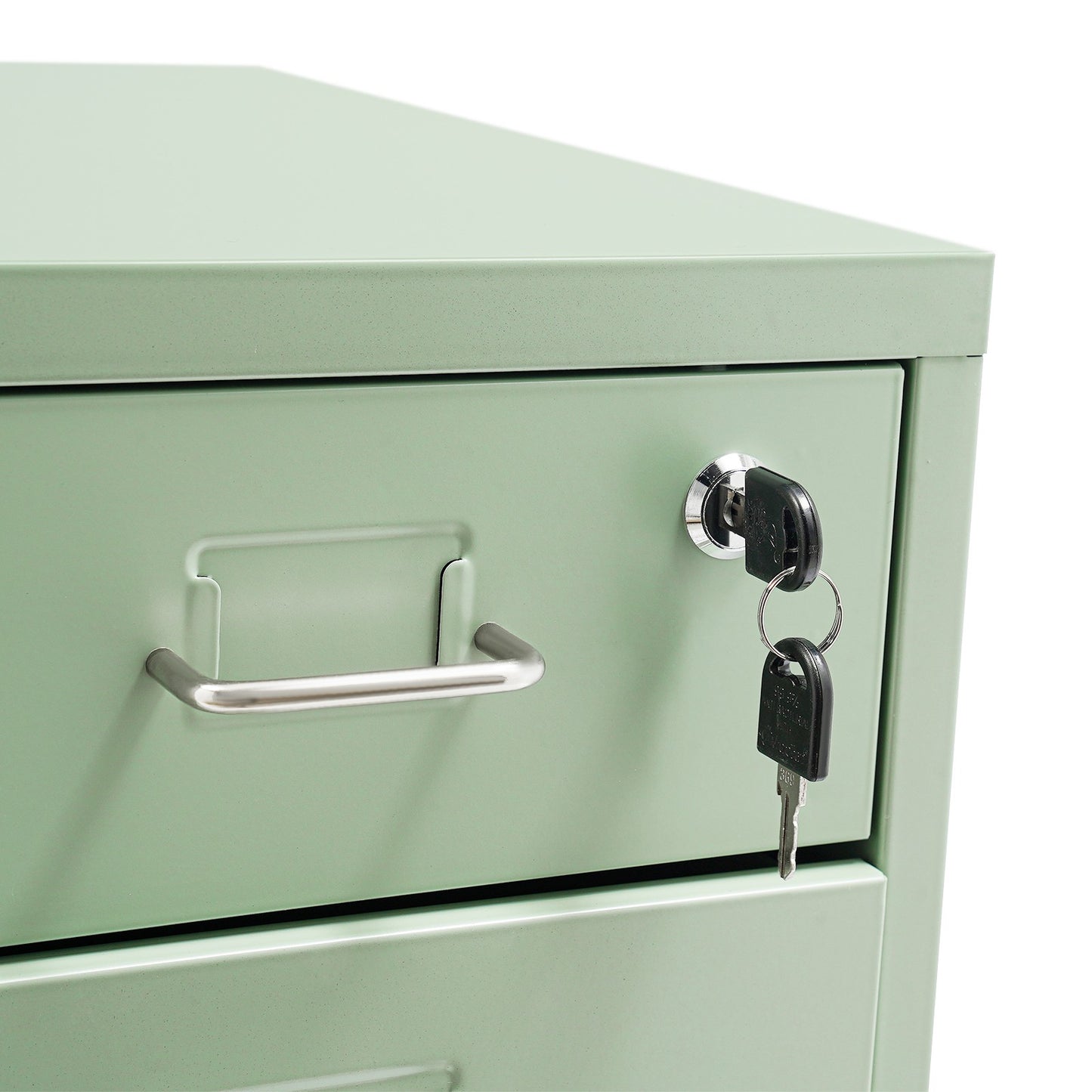 Gaveteiro de Metal com Rodas e Fechadura | Armário para Documentos com 6 Gavetas para Escritório em Casa, com Rodas | Branco-sujo/Verde/Amarelo