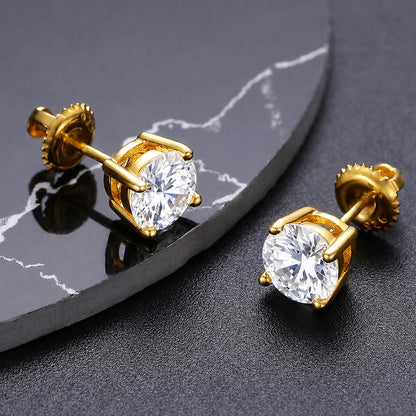 Sweetrain 0.5-2ct Moissanite Screw Back Earrings 925 Sterling Silver Brilliant Round Cut Moissanite Stud Earrings for Women Men