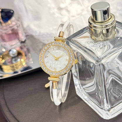 Ladies Colorful Nylon Pull-Style Bracelet Alloy Case Arabic Scale Printed Dial Christmas Quartz Watch Suitable for Holiday Gift