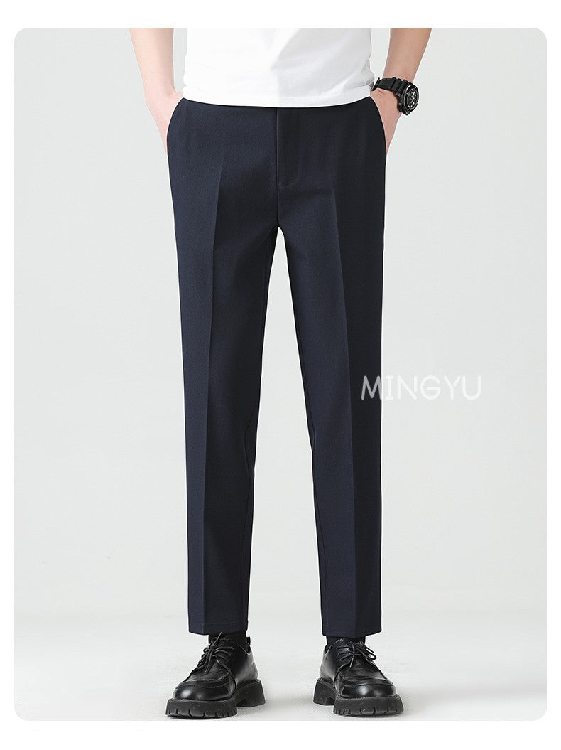 High Quality Lyocell Blend Summer Ankle Length Pants Men Business Elastic Waist Formal Suit Korean Social Work Trousers Male 40