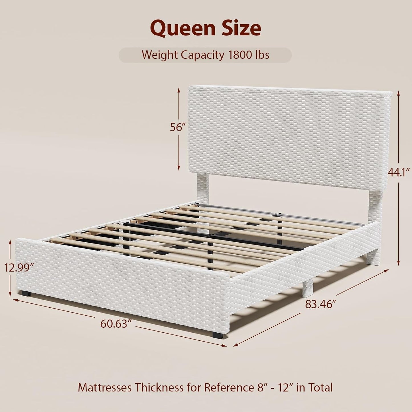 Estrutura de Cama Queen Size com Cabeceira de Armazenamento, Estrutura de Cama Plataforma Estofada com Luzes LED e Estação de Carregamento, Reforçada