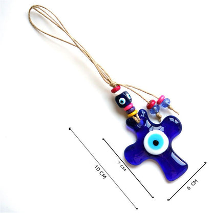 Good Luck Charm Glass Car Decoration Rear View Mirror Evil Eye Hemp Rope Navy Blue Hanging Ornament
