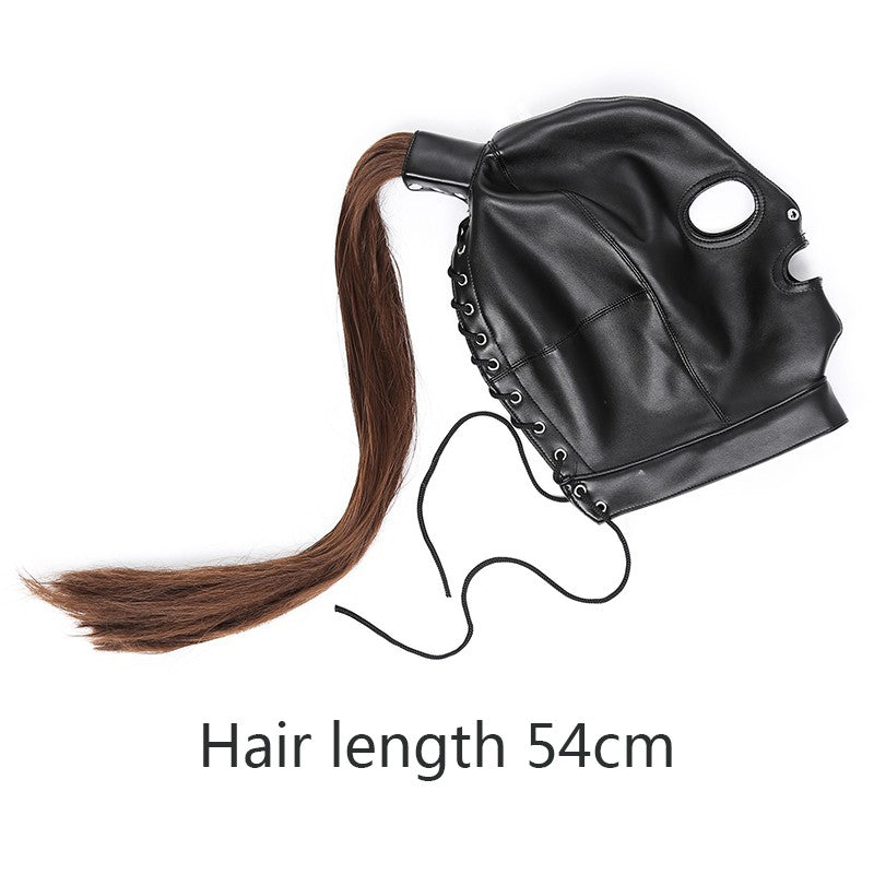 Unisex Latex Hood Mask Sexy Men Women PU Leather Masks Cosplay Flirting Tail Chest Strap Headwear Cosplay Sexy Accessory