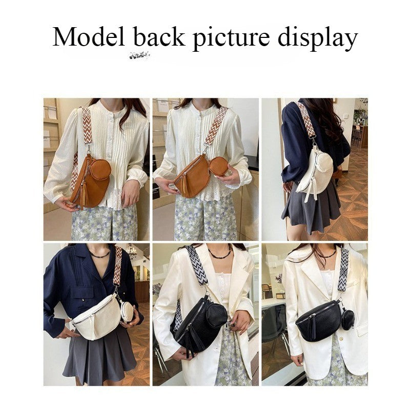 2025Casual solid color commuter bag simple western style street style fashion crossbody chest bag travel waist bag two-piece set