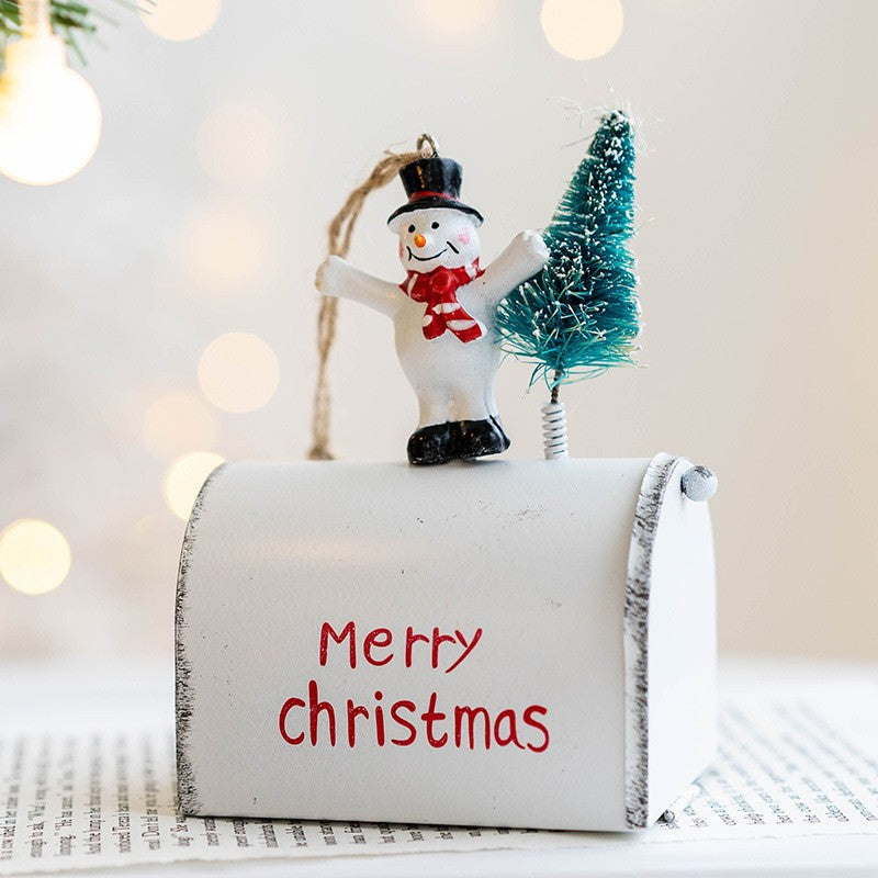 Metal Iron Red Mailbox Hanging Ornament Christmas Tree Pendant Letters To Santa Claus Home Christmas Decoration
